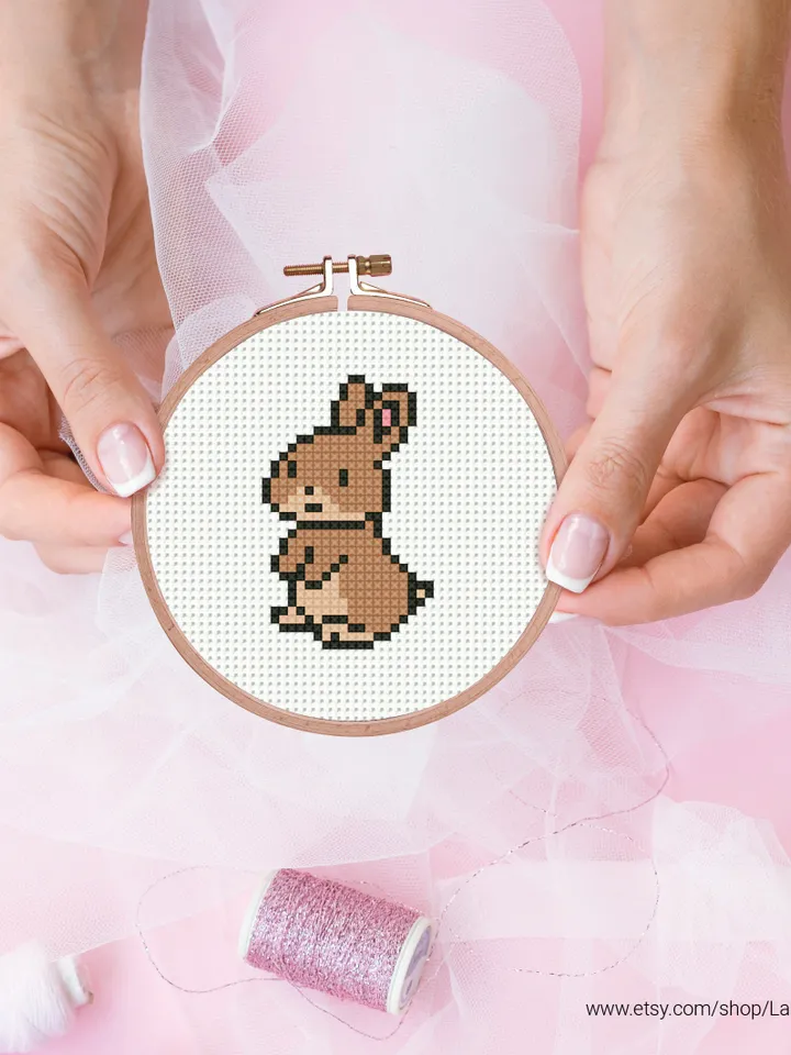 Mini cute Bunny Cross stitch patterns, contemporary rabbit, animals, beginner counted, modern chart, gift DIY, embroidery, instant PDF