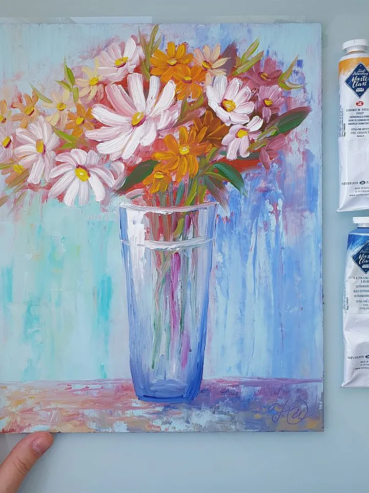 Daisy Painting Bouquet Original Art Still Life Wall Art Floral Oil Painting