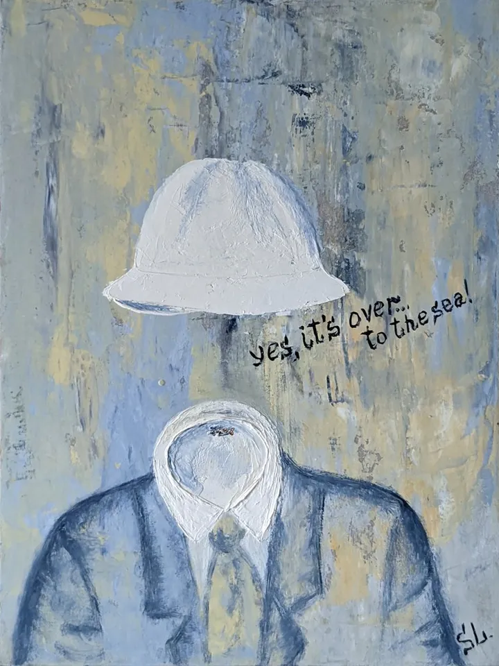 Oil painting man original art men suit with hat invisible man wall art cardboard 10x7 inches