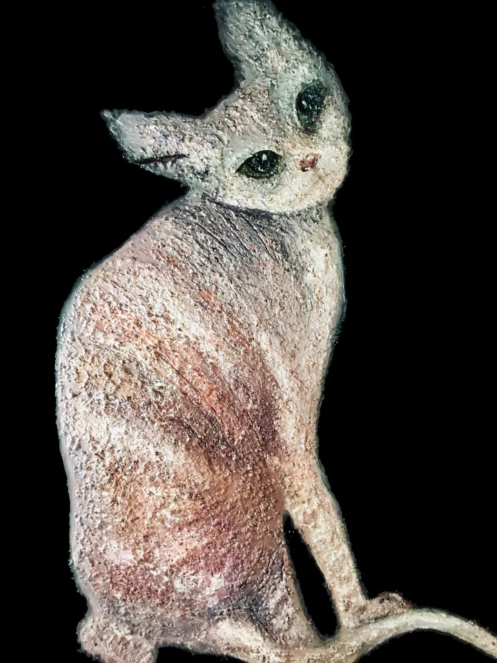 Mystery Cat Short-Sleeve Unisex T-Shirt made with my original mix media artwork,unique handmade cat t shirts,cat lovers wearable gifts.
