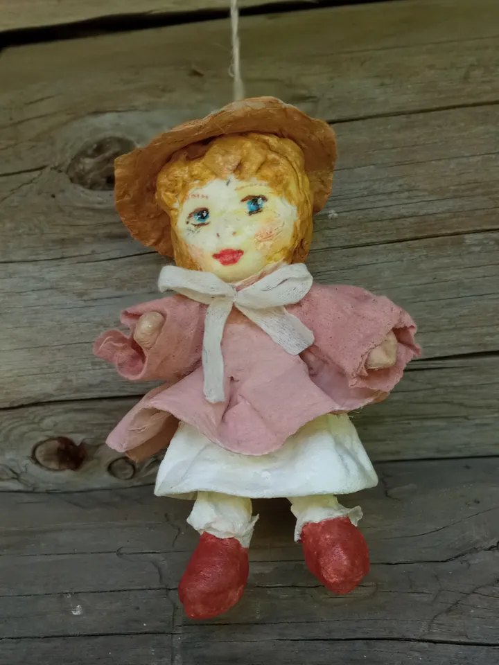 Christmas cotton toy pendant for the Christmas tree. Xmas family souvenir. An original Diy gift. Author's doll made of handmade cotton wool. A gift for her. Interior doll. Gifts from the hear. Little beautiful blonde doll. Christmas gifts. Xmas presents M