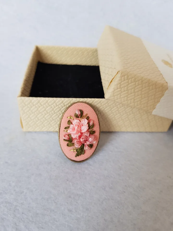 Hand embroidery jewelry, ribbon embroidered brooch for her, art 22