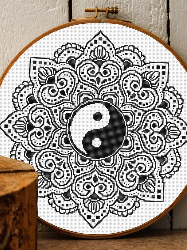 Yin yang mandala cross stitch pattern download PDF Meditation yoga cross stitch Floral mandala digital Ying yang xstitch chart modern #M153