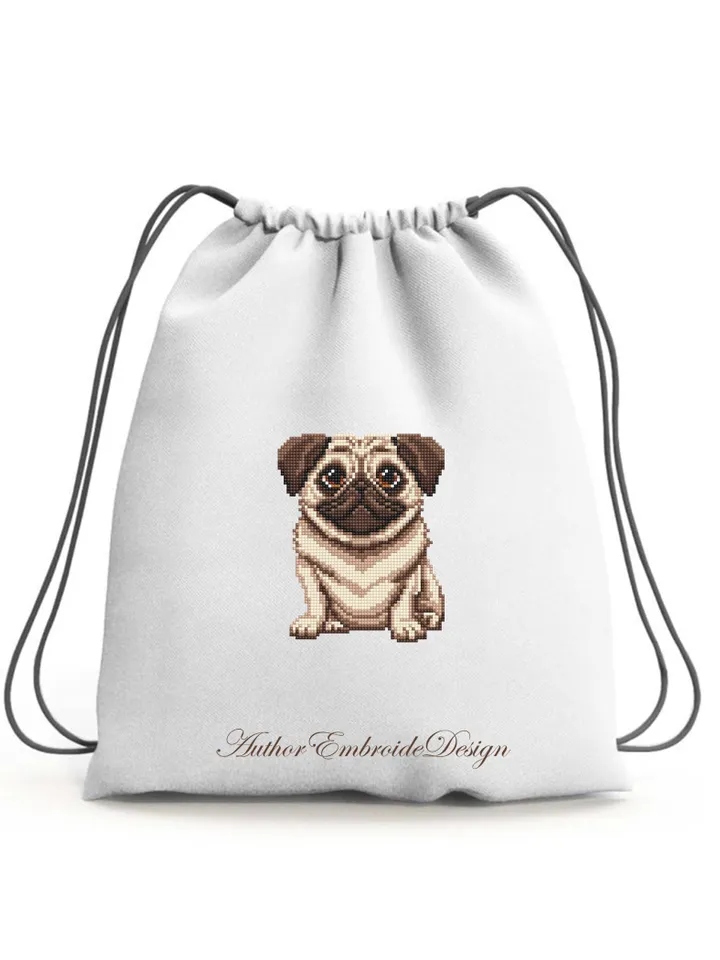 Pug dog cross stitch pattern PDF download Small pet cross stitch chart, Cute dog pattern digital PDF, Pug cross stitch, Dog lover gift #K68