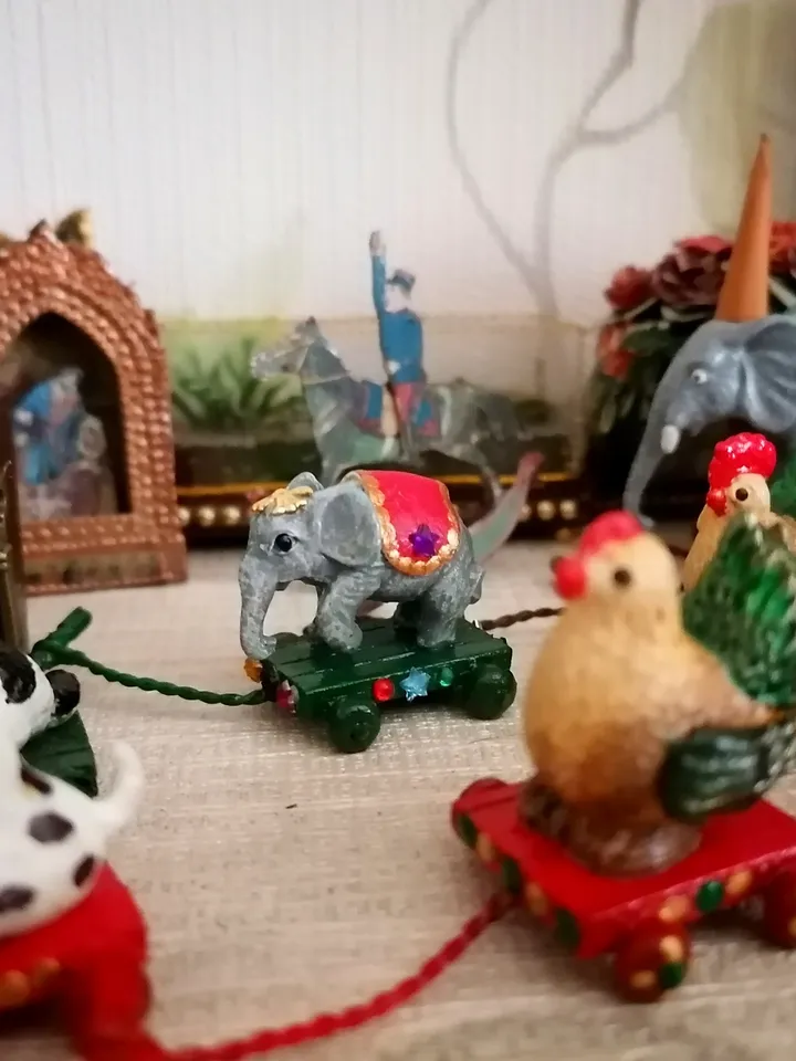 Elephant on a cart. Dollhouse miniature.1:12 scale.