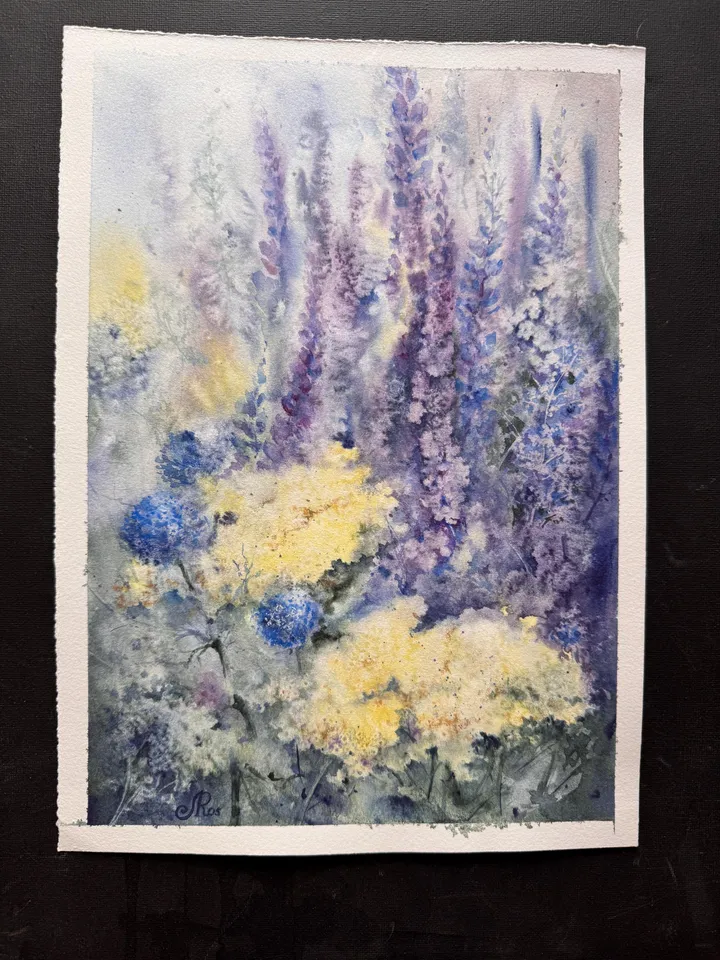 Wildflowers Original Painting Floral Watercolor Meadow Painting Field Wall Art