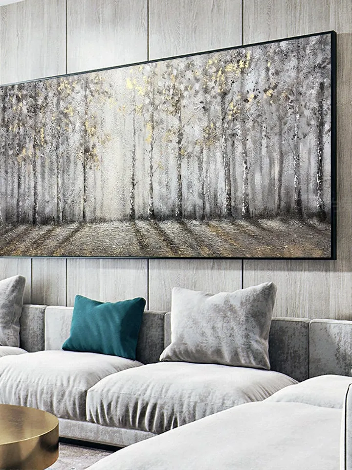 Large original oil painting on canvas,abstract art,forest,trees,landscape,golden painting,nature,Bedroom Living room painting,large wall art