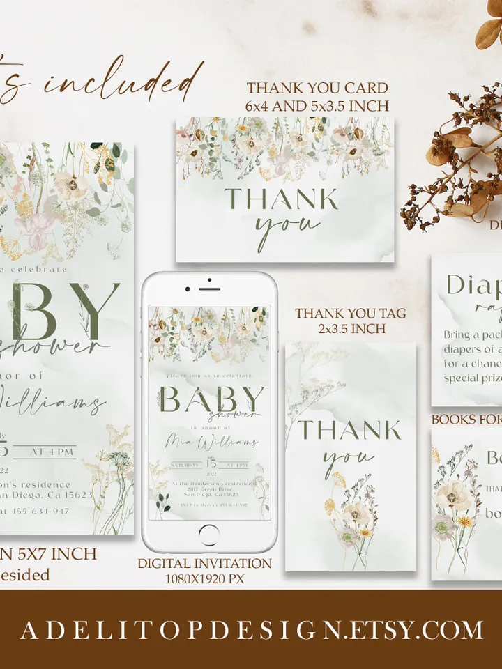 Rustic Boho Baby Shower Invitation; Boho Flowers Baby shower; Floral baby shower editable template ; Greenery Baby shower invitation DIY