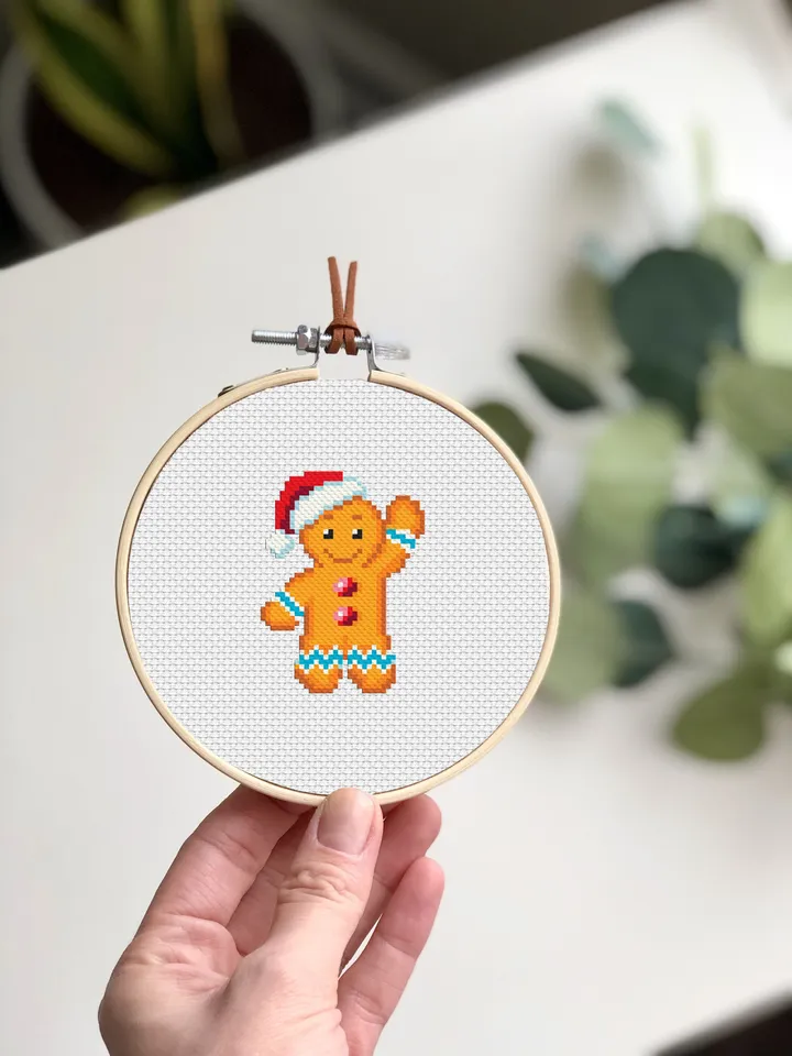 Small Christmas cross stitch pattern download PDF Cute gingerbread man cross stitch Christmas pattern digital Winter holiday embroidery #N9
