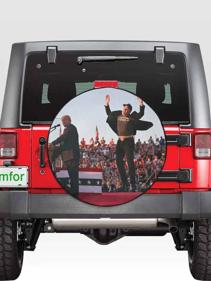 Elon Musk Jumping Trump Meme Dark MAGA Spare Tire Cover