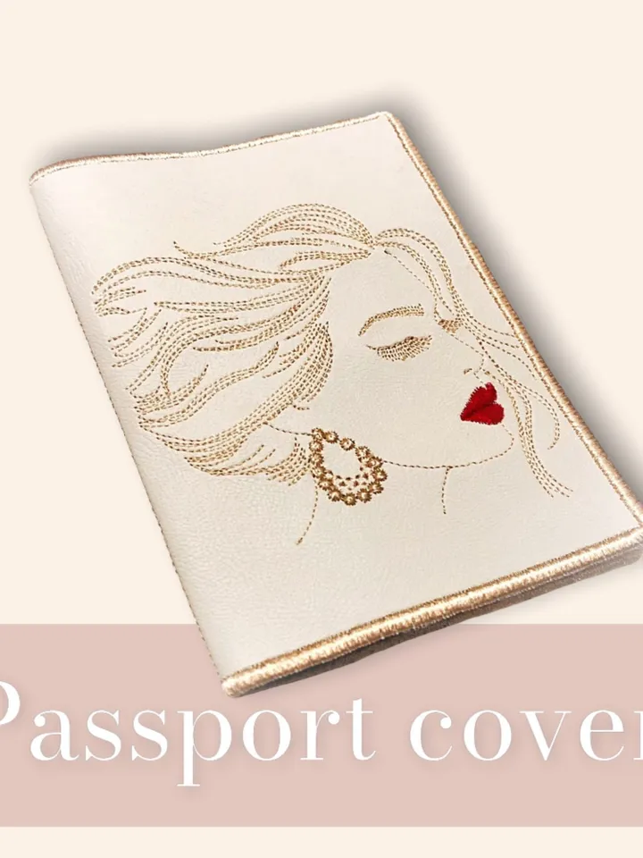 Lady passport cover in the hoop machine embroidery design ITH digital embroidery pattern animal embroidery motif