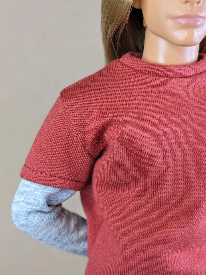 Red & gray long-sleeve T-shirt for 12-inch fashion male dolls