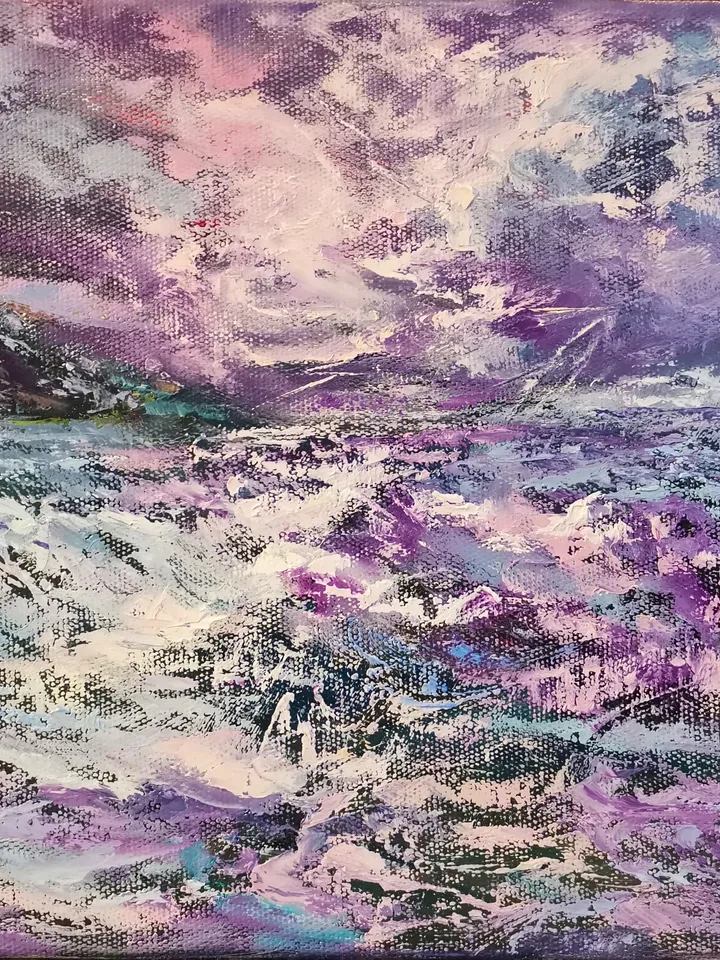 Art Oil Painting Night Moonrise Waves Sea Original Storm Artist Svinar Oksana