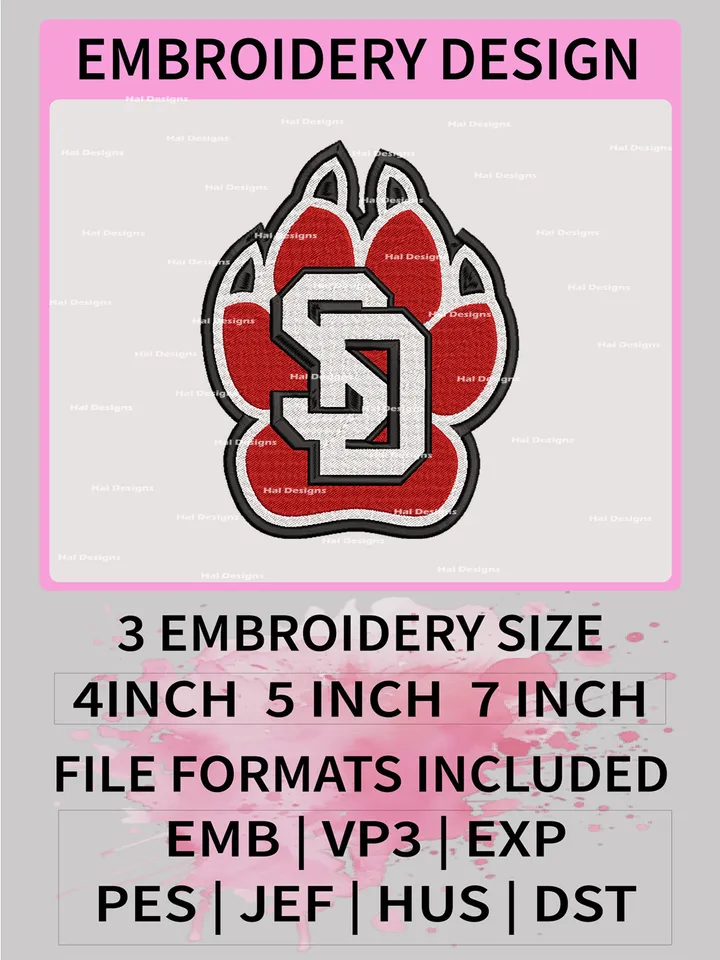 NCAA South Dakota Coyotes Embroidery File, 3 Sizes, 6 Formats, NCAA Machine Embroidery Design, NCAA Logo, NCAA Teams