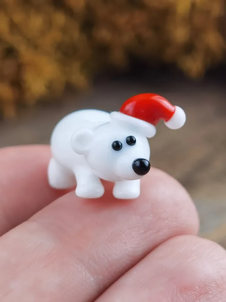 Glass beads Polar Bear beads Lampwork beads polar bear figurine Glass bear Miniature bear Tiny glass animals Blown glass art Terrarium