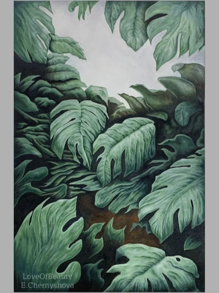 Interior design painting "Abstract green leaves"