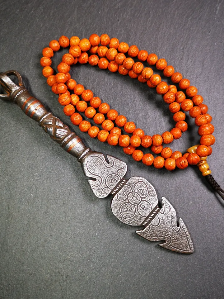 Gandhanra Handmade Tibetan Buddhist Ritual Implement - Kila -Dorje Phurba,Made of Cold Iron inlaid Copper,7.8"