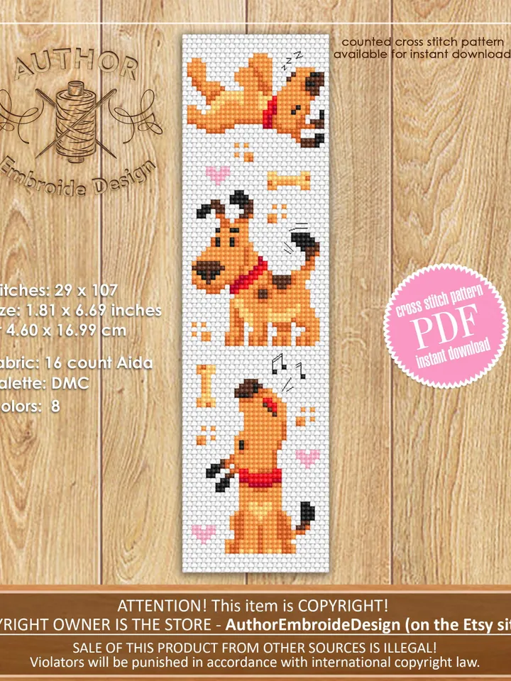 Dog bookmark set cross stitch pattern PDF download Pet cross stitch chart, Animal bookmark pattern digital PDF, Dog lover bookmark #B468