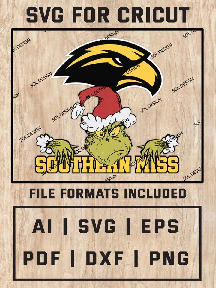 Grinch Southern Miss Golden Eagles SVG, NCAA SVG Design, NCAA Southern Miss Golden Eagles SVG, NCAA Golden Eagles Cricut, Christmas Svg, Grinch svg, Digital Download