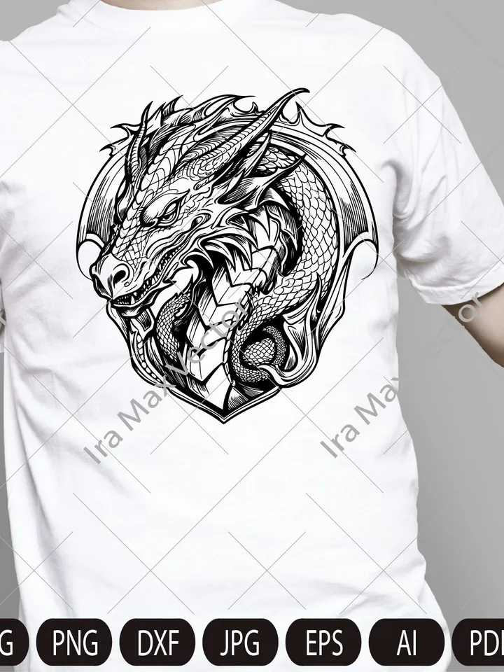Dragon SVG, Tribal Dragon SVG,Dragon face , Dragon Tattoo svg, Dragon Silhouette, Dragon Vector, Dragon Clipart, Cut File Cricut, Silhouette