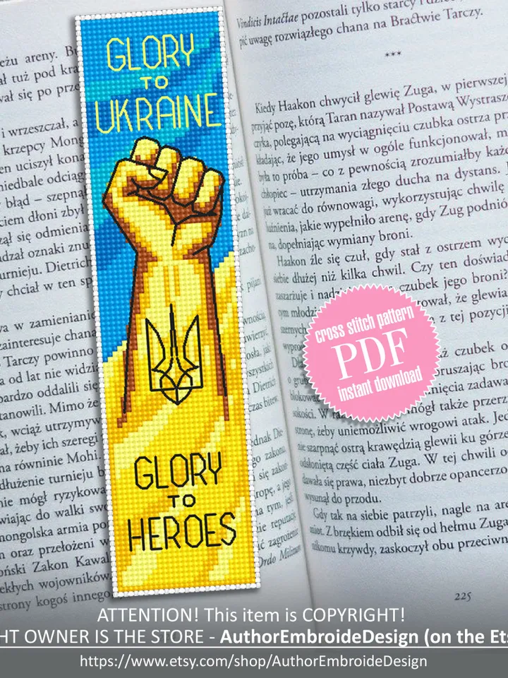 Bookmark Ukraine cross stitch pattern PDF Handmade bookmark Glory To Ukraine cross stitch Modern chart Beginners cross stitch quote #B29