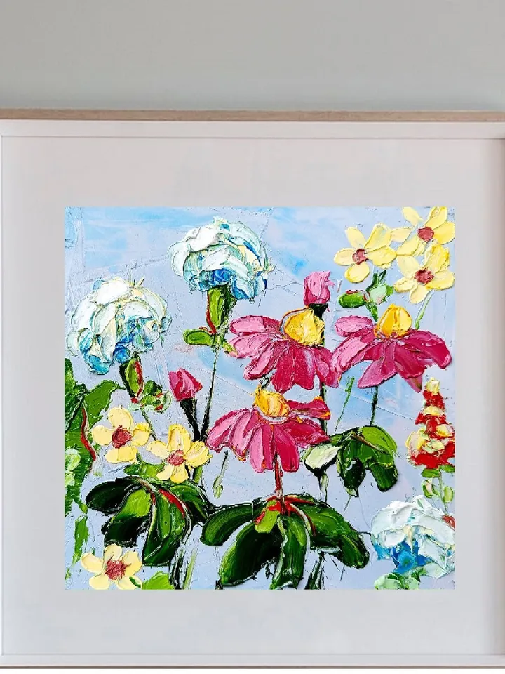 Wildflower Painting Daisy Flower Original Art rudbeckia Floral hand-painted Mini Landscape 6x6” Small Unique Art Decor by ArtProkopaloSv