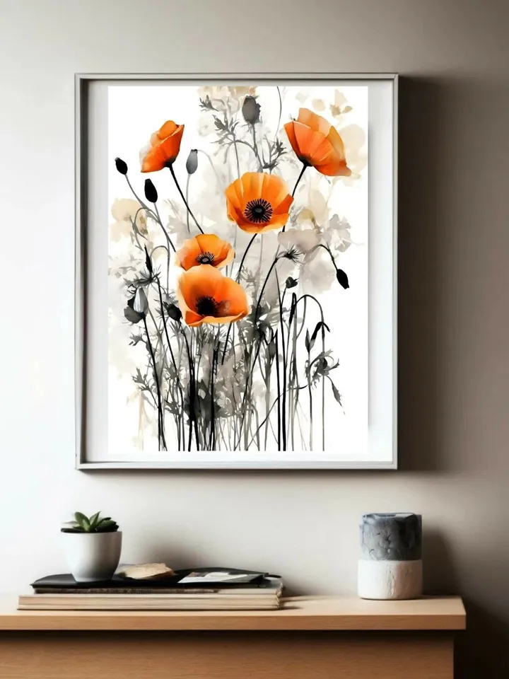 California Poppies Poster Digital Instant Download Black&White Poppies Art Print Set of 3