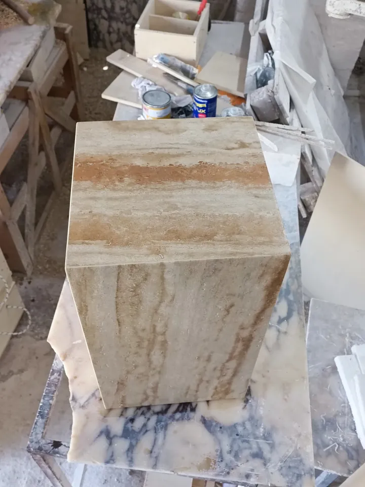 Travertine cube table, nightstand real travertine marble handmade and free shipping end table,side table 23.6" height