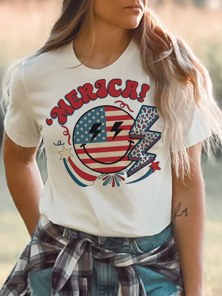 Retro 4th of July png, 4th of July sublimation design, retro smiley face png, America lightning bolt png, Independence Day png, USA design