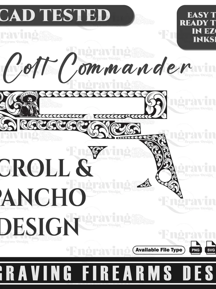 Colt commander Pancho Villa design Svg,laserart,laserdesign,engraving,metalart