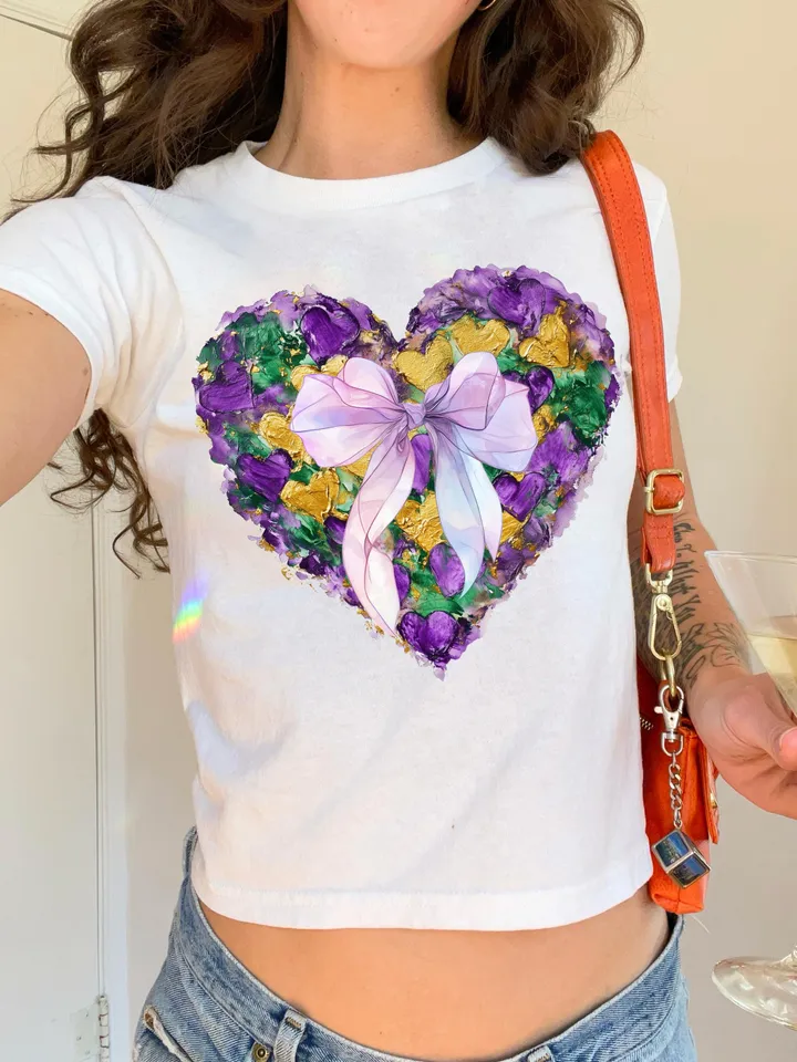 Mardi Gras Heart Brushstroke png, Coquette Bow Mardi Gras Shirt Mardi Beads Louisiana Festival,New Orleans Carnival Heart Brushstroke png