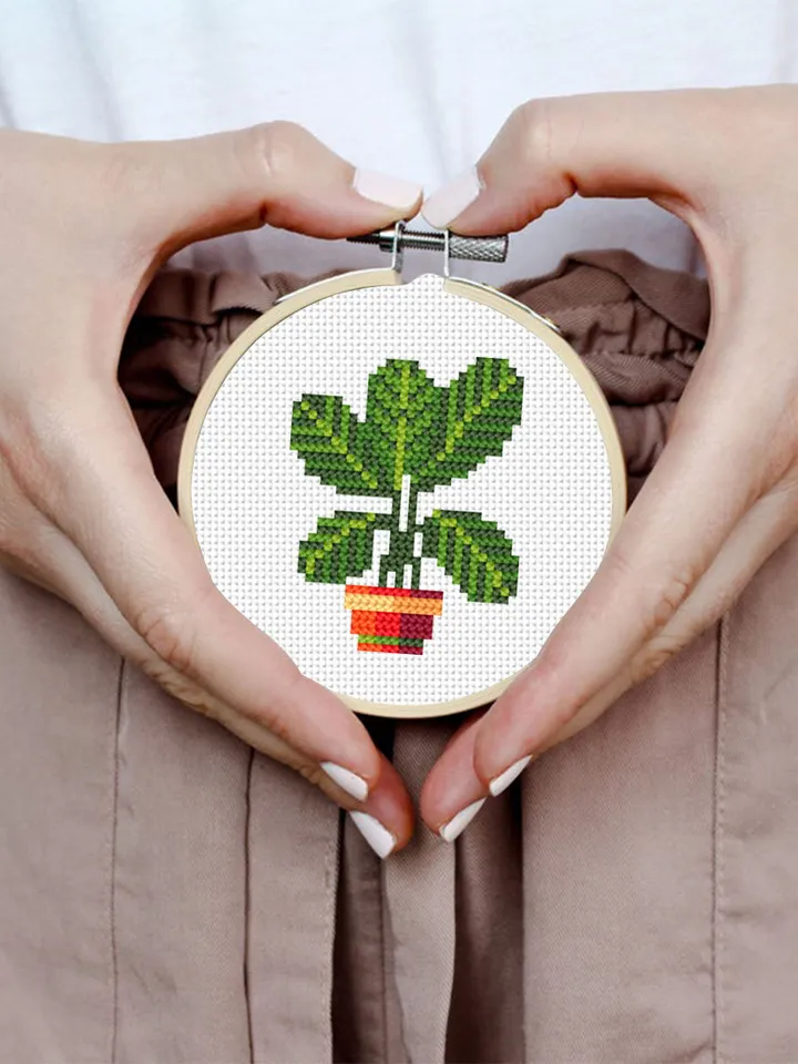 Mini plant cross stitch pattern download PDF, Small floral cross stitch chart, Quick cross stitch sampler, Potted plants embroidery PDF #P18