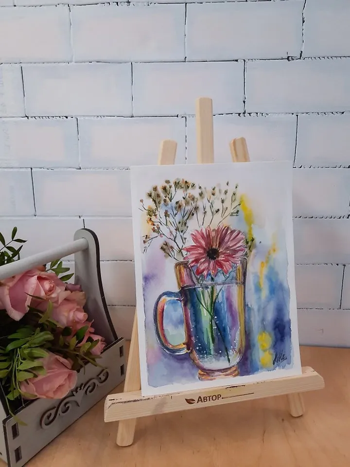 Flower still life painting Original watercolor painting Gerbera daisy painting