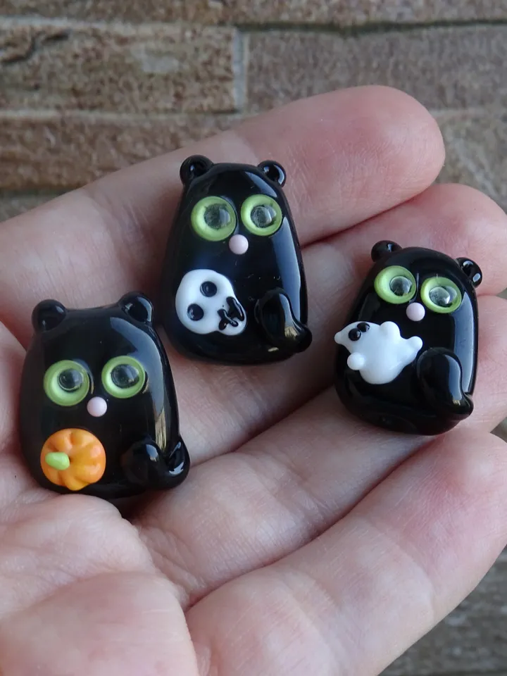 GLASS FIGURINES Cat figurine Miniature cat gifts BLACK cat decor Miniature animals Tiny glass animals Halloween decoration Glass cat art