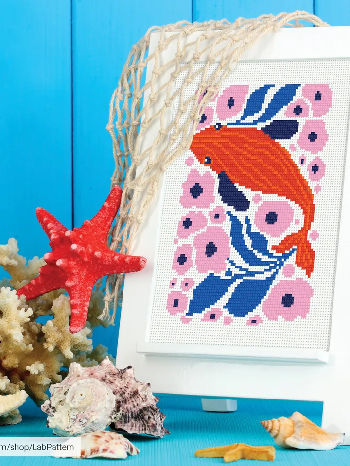 Bundle of 6 mini Sea Cross stitch patterns contemporary ocean fish turtle Abstract  beginner counted modern chart DIY embroidery instant PDF