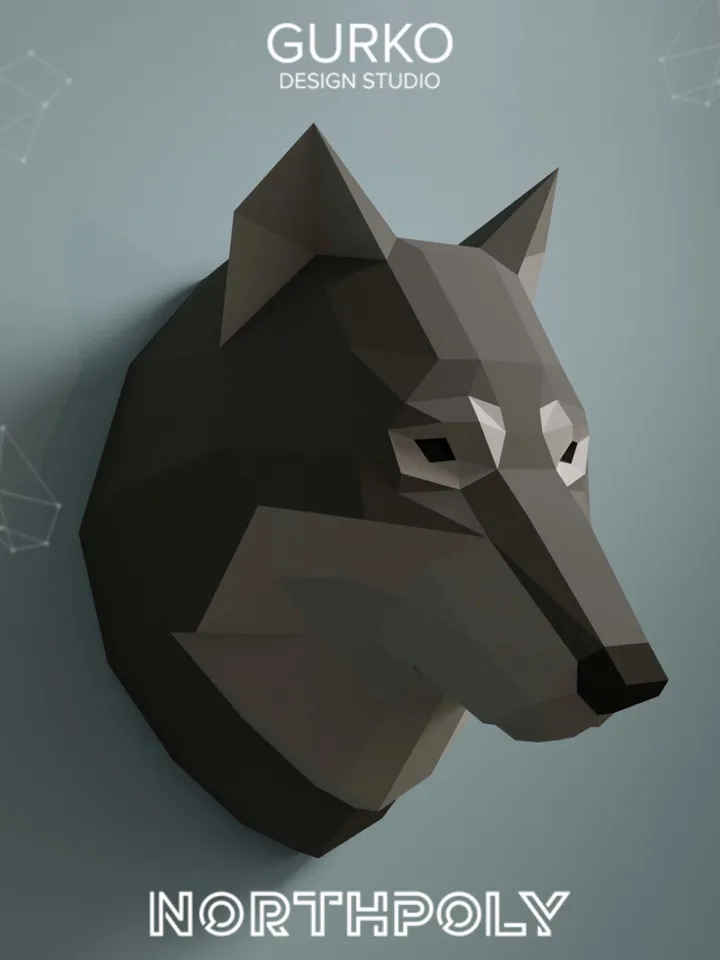 Wolf Head Papercraft, Digital Template, PDF Download, Gurko, Trophy, 3D Low Poly, Pepakura, DIY Origami, Paper Decor, DIY Gift