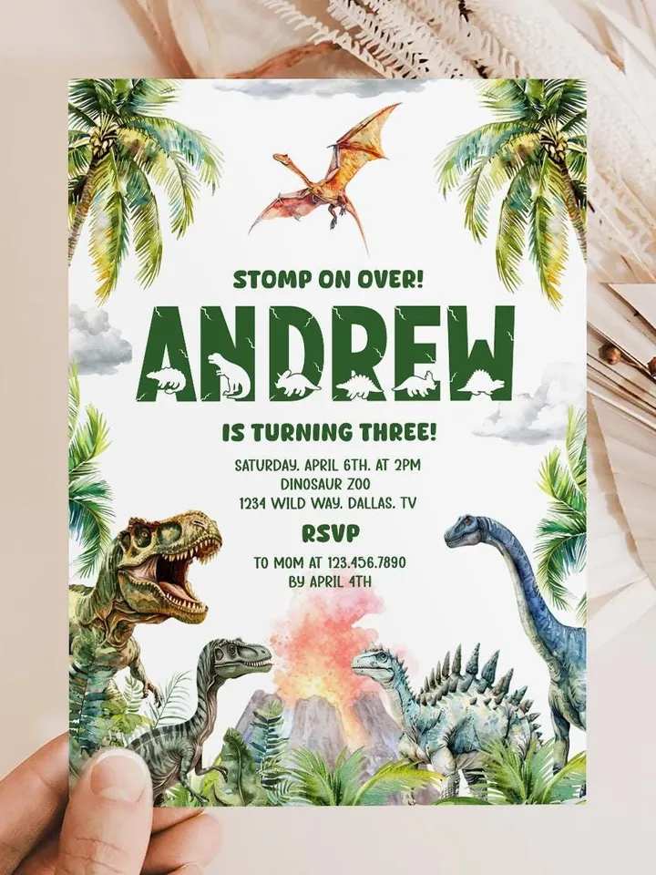 Dinosaur Birthday Invitation, Dinosaur Birthday Party Invite Template, Stomp on Over Dino Birthday, Boy Birthday Invitation Canva Template