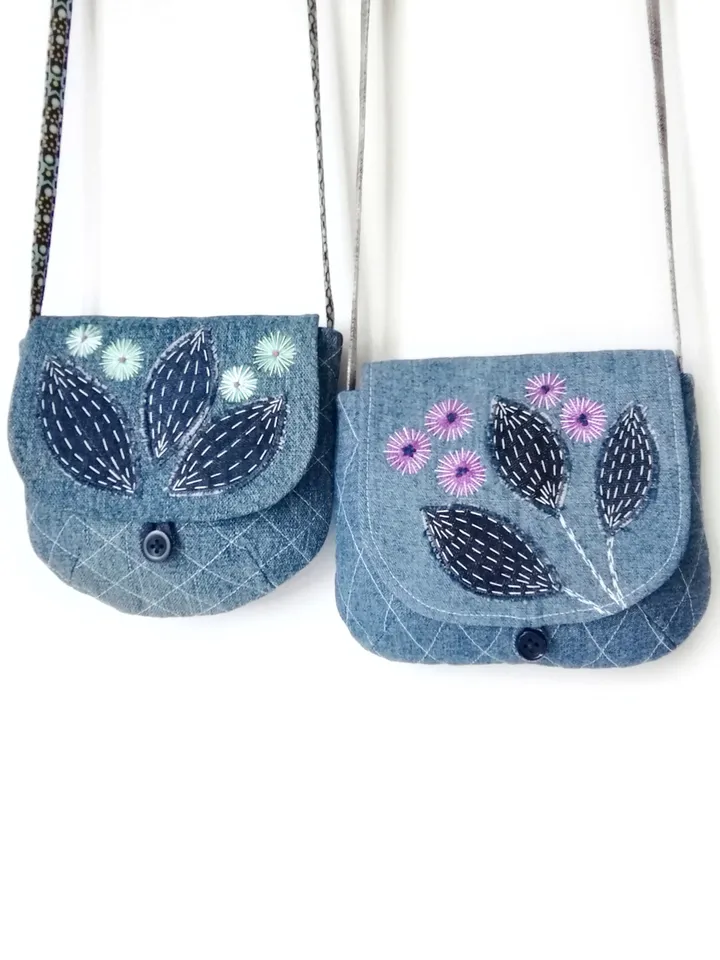 Handcrafted Mini Embroidered Denim Crossbody Purses for Women: Small Shoulder Bags, Cross Body Handbags - Unique Handmade. FREE SHIPPING!