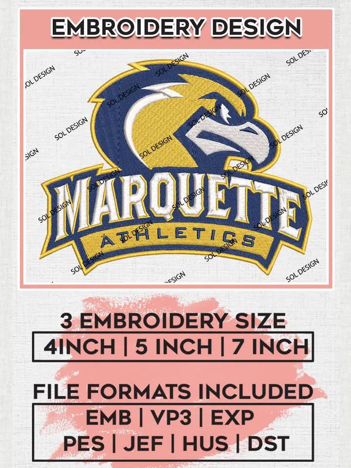NCAA Marquette Athletic College Team Logo Embroidery Design Files, NCAA Marquette Golden Eagles Machine Embroidery, NCAA Teams, 3 sizes, NCAA Machine embroidery designs, Digital Download