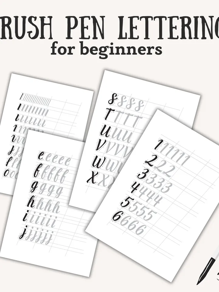 Basics of Brush Pen Calligraphy Practice Sheet Templates, Easy Calligraphy Worksheets