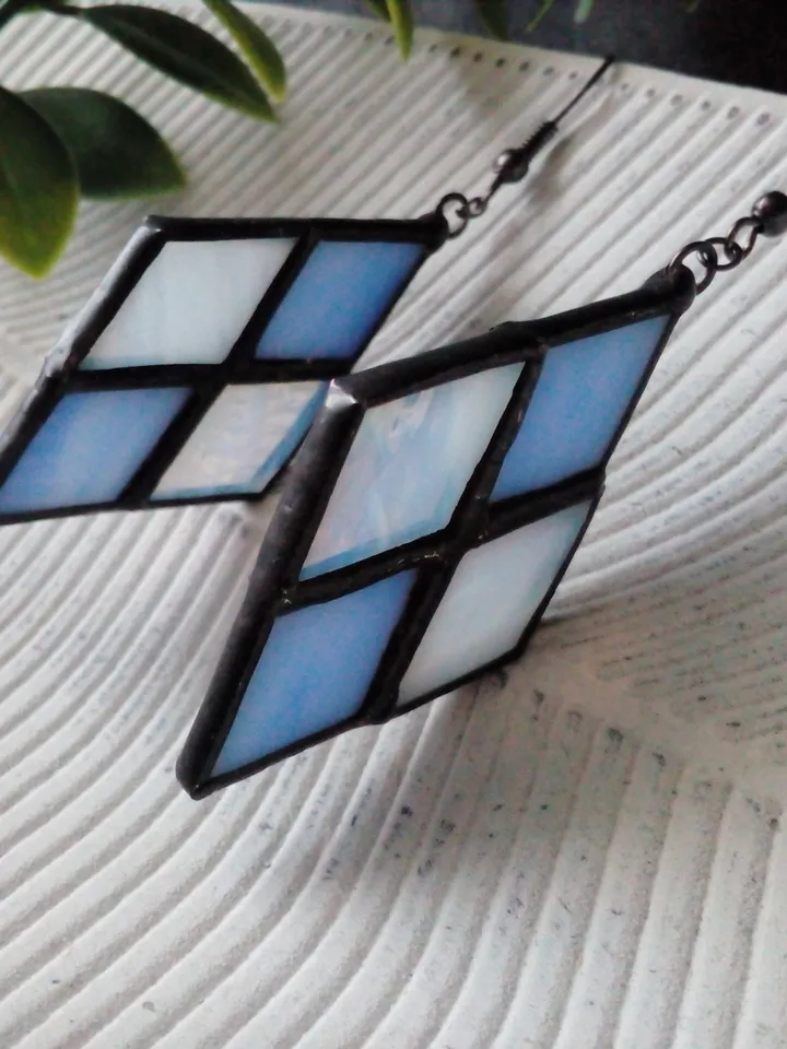 Checkerboard earrrings, chess earrings, plaid earrings, check earrings, geometric earrrings, simple stained glass