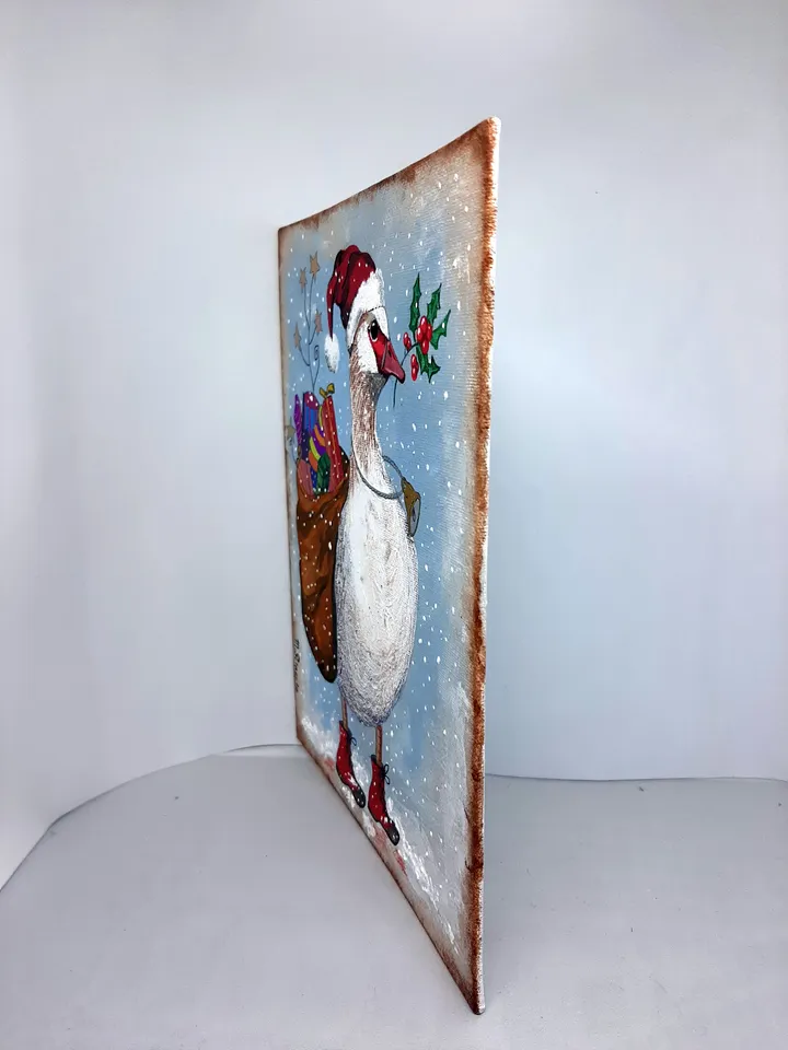 Goose Santa Claus original acrylic on a canvas board fantasy whimsical