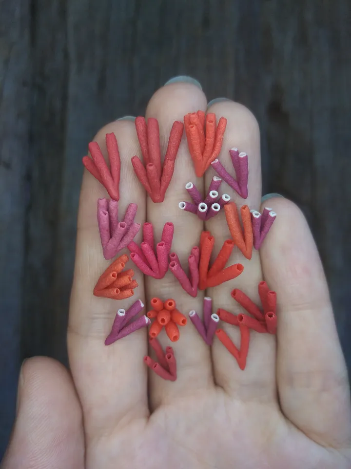 Set of miniature corals shades of red, tiny corals for diorama, dollhouse or resin art