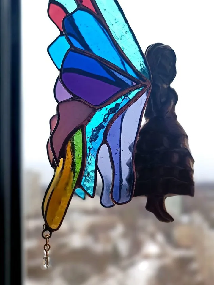 Stained Glass: Fairies Kateryna and Irina (Complex), Stained Glass Fairies, Stained Glass Fairy, Tiffany Stained Glass: Fairy Branch, Fairy Tale Stained Glass