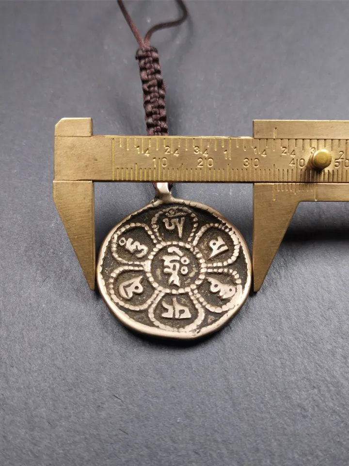 Gandhanra Handmade Tibetan Buddhist Amulet,Om Badge Pendant, Mantra of Om Mani Padme Hum, Made of Brass,1.38&quot;