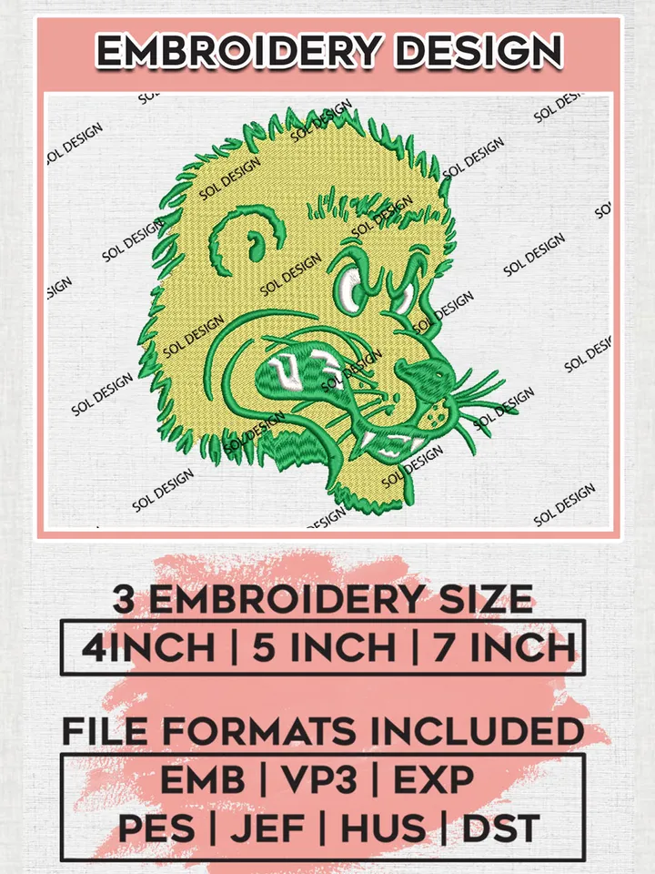 NCAA SE Louisiana Lions Team Head Mascot Logo Embroidery Design Files, NCAA SE Louisiana Lions Machine Embroidery, NCAA Teams, Game Day, 3 sizes, NCAA Machine embroidery designs, Digital Download