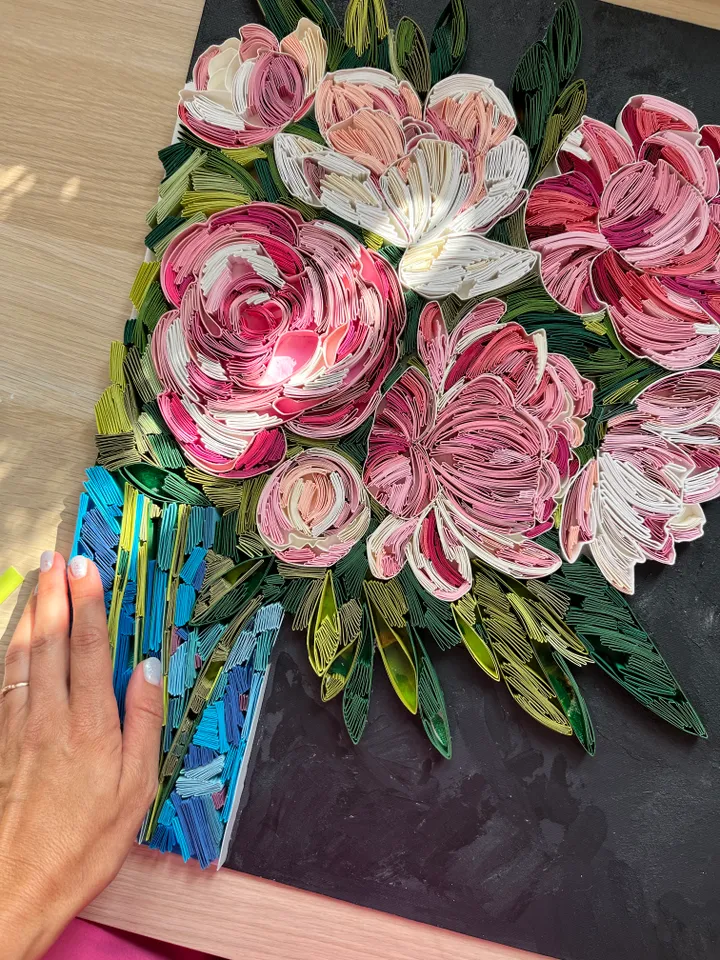 Original quilled wall art Paper painting Bouquet with peonies | Quilling Art