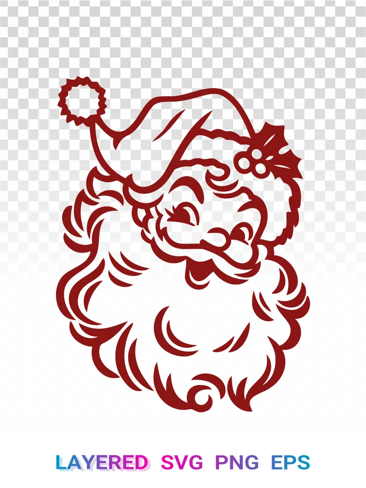 Retro Santa SVG, Vintage Christmas PNG, Santa Face Cricut