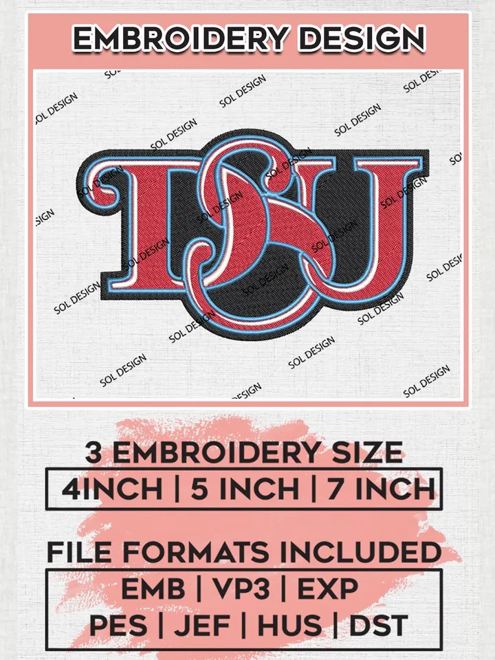 NCAA DSU Hornets Team Logo Machine Embroidery Design, NCAA Delaware State Hornets Team Design Design files, NCAA Team Embroidery Designs, NCAA Machine Embroidery Designs, Digital Download