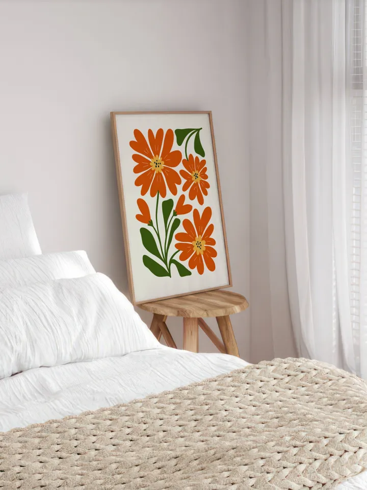 Abstract Flowers Print Set of 3, Boho Style Terracotta Prints, Floral Wall Art, Vintage Art Print, Boho Printable Art, Flower Market Poster